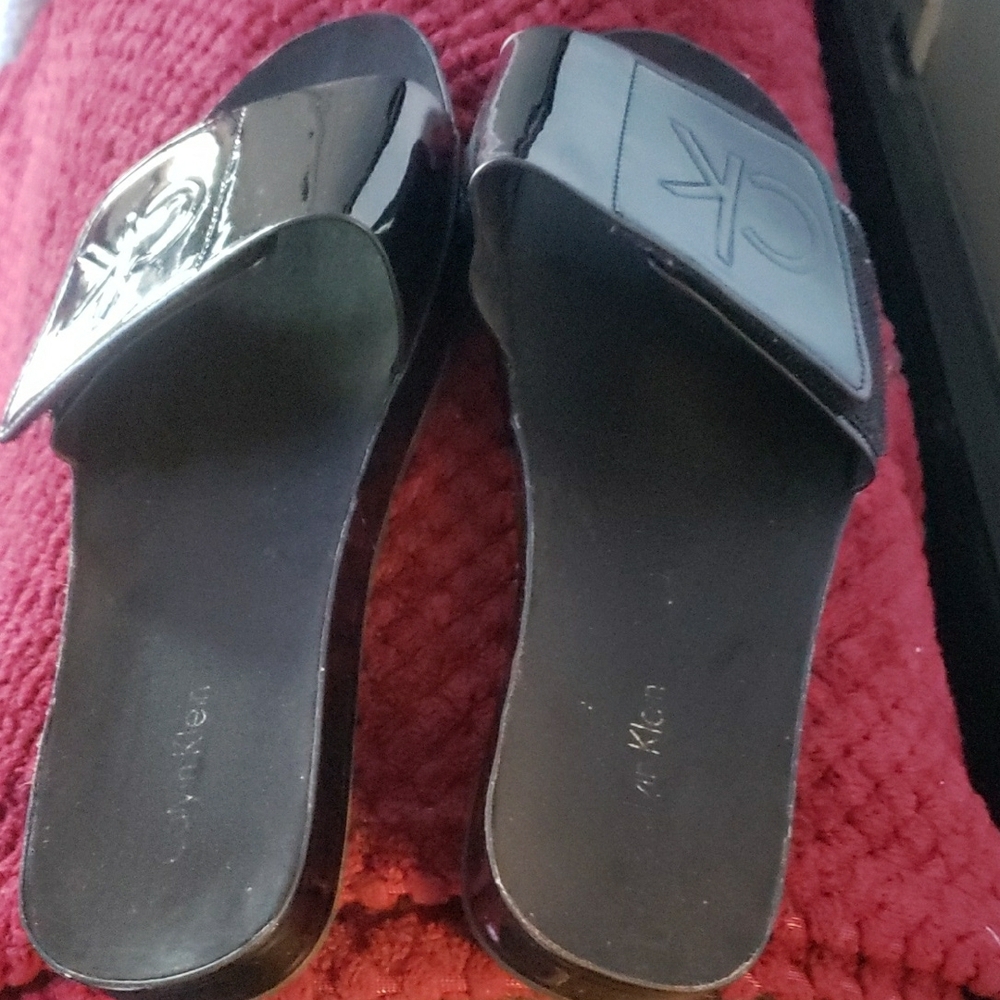 Calvin Klein Black Slide Sandals with Logo Detail
